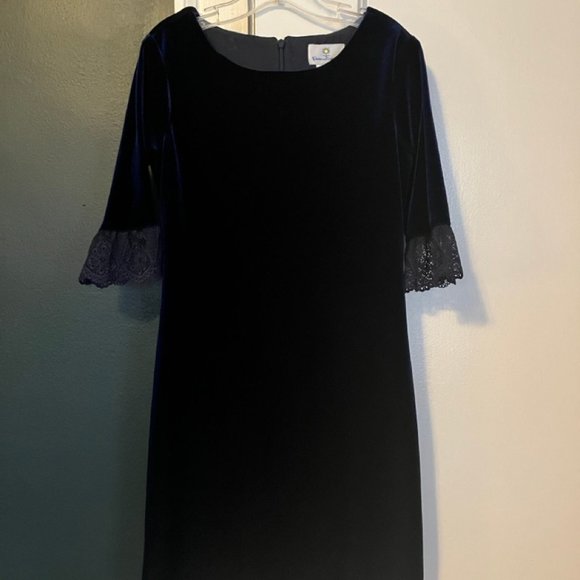 Florence Eiseman Girls Midnight Blue Stretch Velvet Lace Cuff SZ 8 Dress - Picture 5 of 13